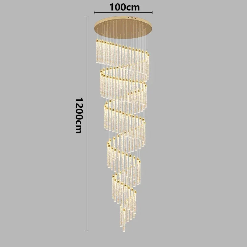 Multi-column Gold Light Luxury Duplex Large Chandelier Crystal Rotating Loft Villa Rotating High Staircase Long Chandelier