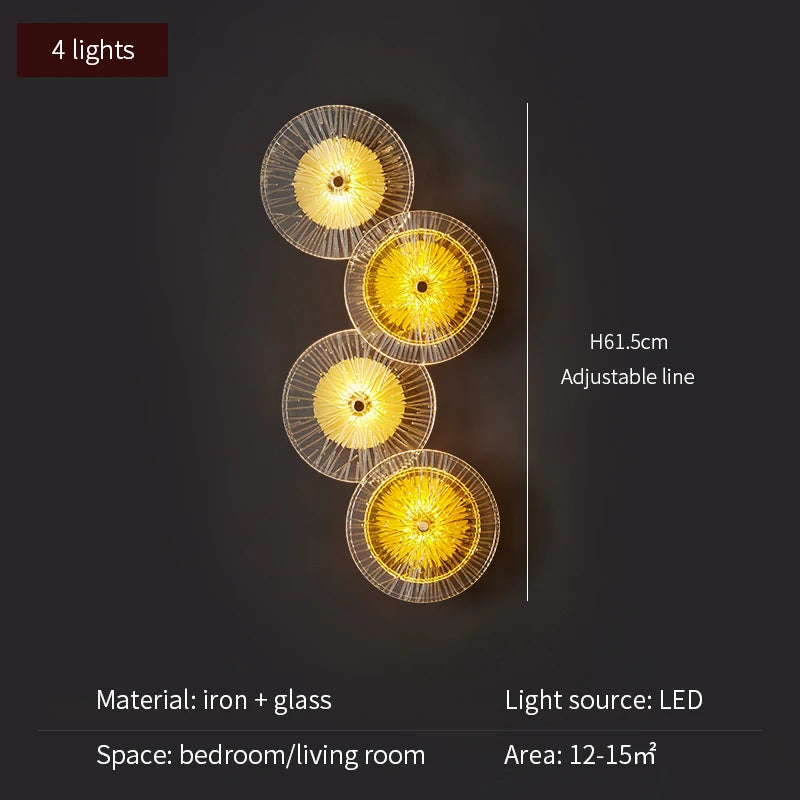 Modern Round Crystal Wall Lamp Glass Free Combination For Living Room TV Background Bedroom LED Sconces Bedside Corridor Aisle