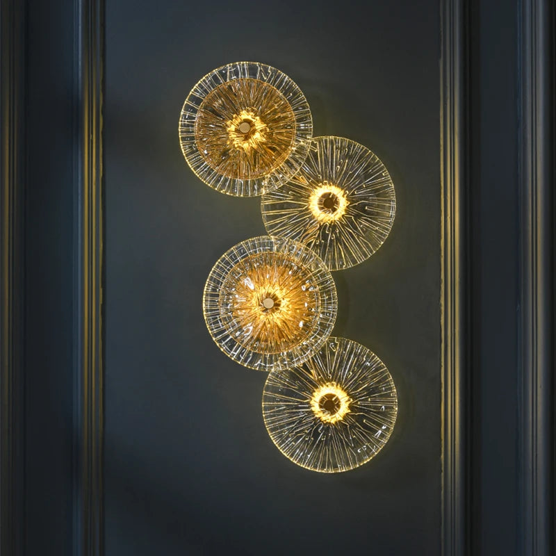 Modern Round Crystal Wall Lamp Glass Free Combination For Living Room TV Background Bedroom LED Sconces Bedside Corridor Aisle