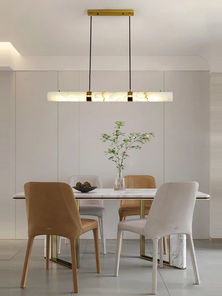 Upgrade Your Home With Our Exquisite LED Linear Alabaster Pendant Light Crafted From Natural Marble Stone Dimming Function