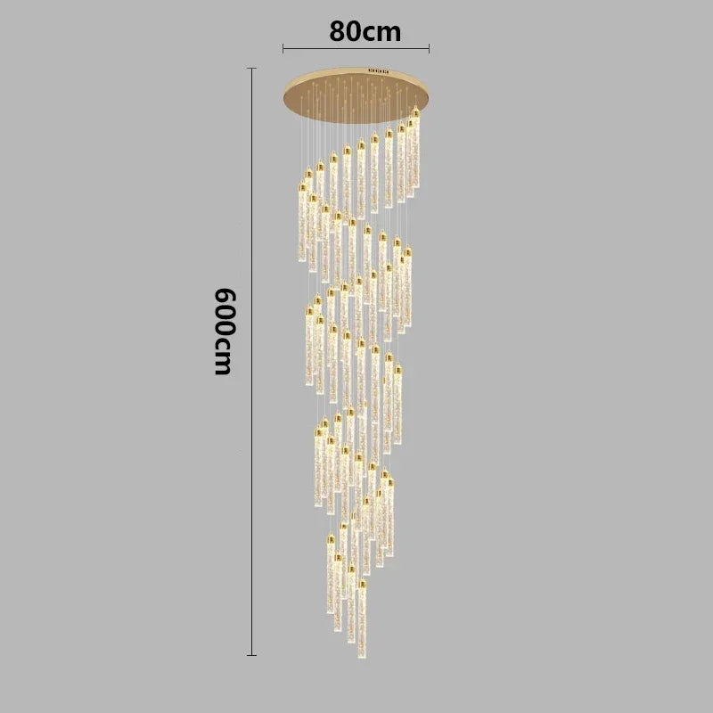 Multi-column Gold Light Luxury Duplex Large Chandelier Crystal Rotating Loft Villa Rotating High Staircase Long Chandelier