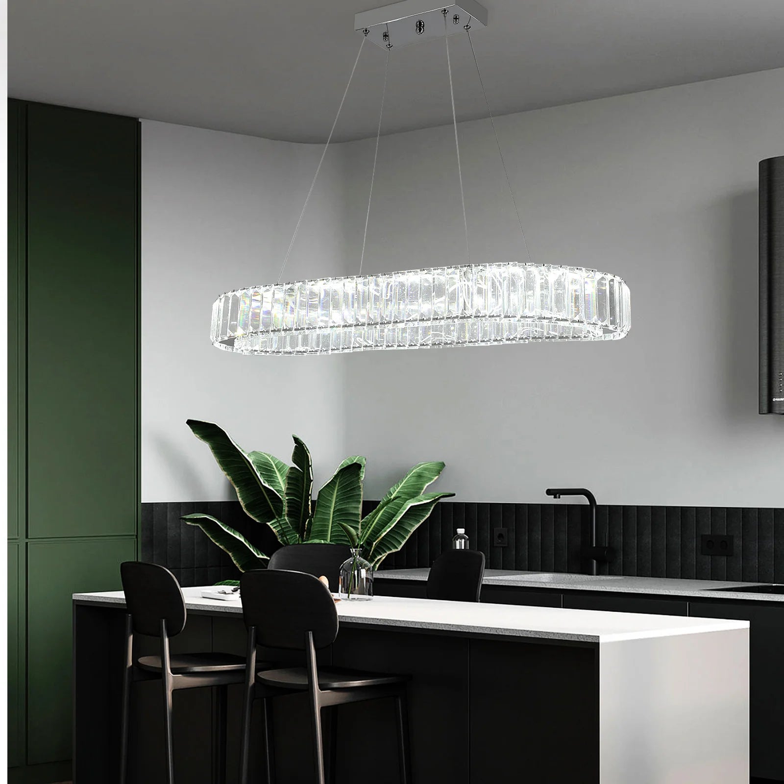 VETRULUS Modern Luxury Crystal Oval Design Led Chandelier Ceiling Lamp Nordic Pendant Hanging Light Fixture Living Bedroom Hotel