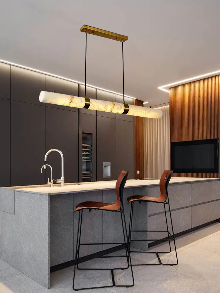 Upgrade Your Home With Our Exquisite LED Linear Alabaster Pendant Light Crafted From Natural Marble Stone Dimming Function