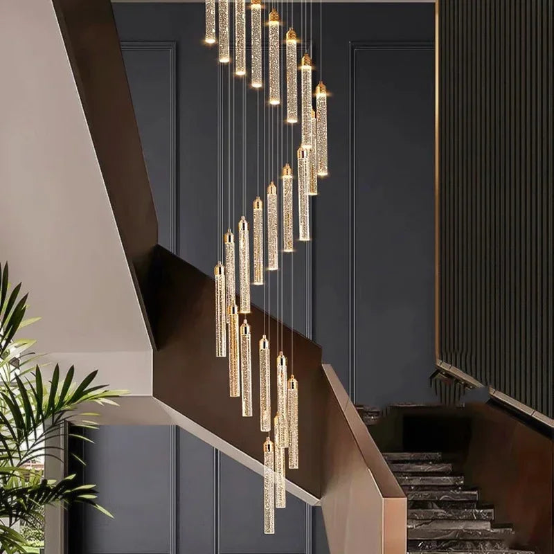 Multi-column Gold Light Luxury Duplex Large Chandelier Crystal Rotating Loft Villa Rotating High Staircase Long Chandelier