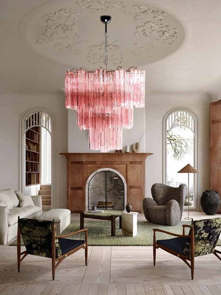 Elevate Your Living Room With Our Luxury Glass Tube E14 LED Chandelier High-end Pendant Light Pink White Dimming Function