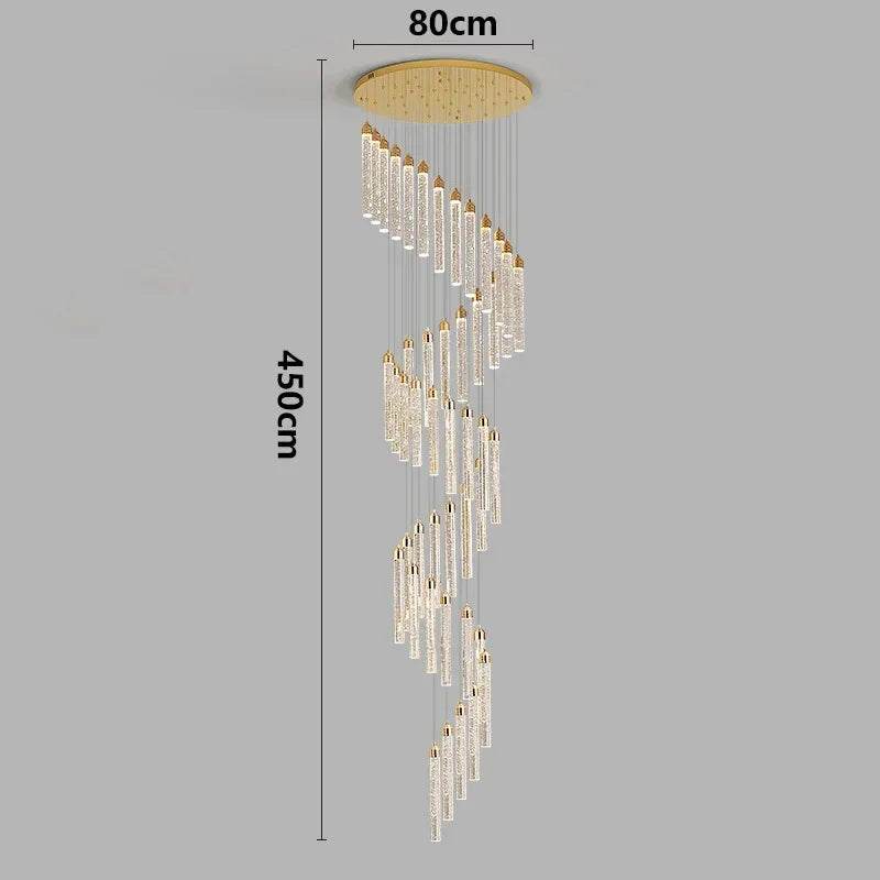 Multi-column Gold Light Luxury Duplex Large Chandelier Crystal Rotating Loft Villa Rotating High Staircase Long Chandelier