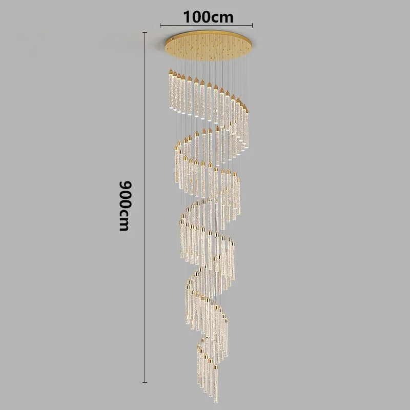 Multi-column Gold Light Luxury Duplex Large Chandelier Crystal Rotating Loft Villa Rotating High Staircase Long Chandelier
