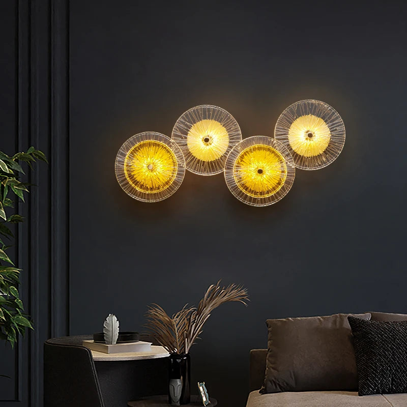 Modern Round Crystal Wall Lamp Glass Free Combination For Living Room TV Background Bedroom LED Sconces Bedside Corridor Aisle