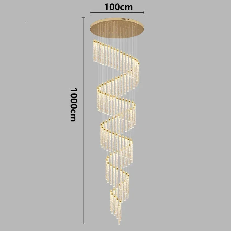 Multi-column Gold Light Luxury Duplex Large Chandelier Crystal Rotating Loft Villa Rotating High Staircase Long Chandelier