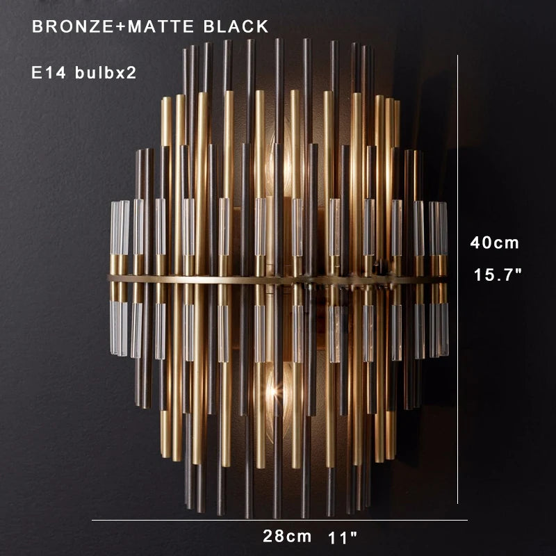 American Style Luxury Post-modern Glass Bar Wall Sconce Lamps Bronze Matte Black/Chrome Wall Mounted Lights Industrial