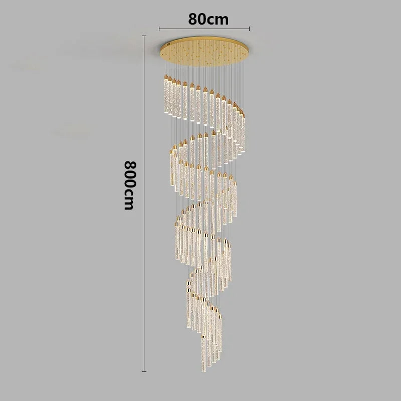 Multi-column Gold Light Luxury Duplex Large Chandelier Crystal Rotating Loft Villa Rotating High Staircase Long Chandelier