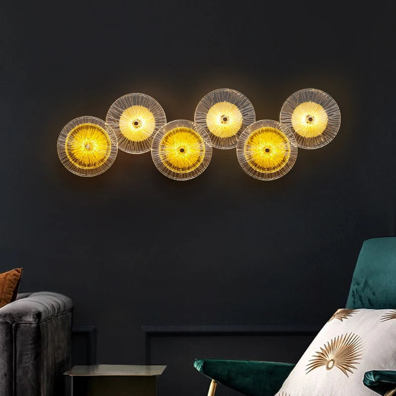 Modern Round Crystal Wall Lamp Glass Free Combination For Living Room TV Background Bedroom LED Sconces Bedside Corridor Aisle