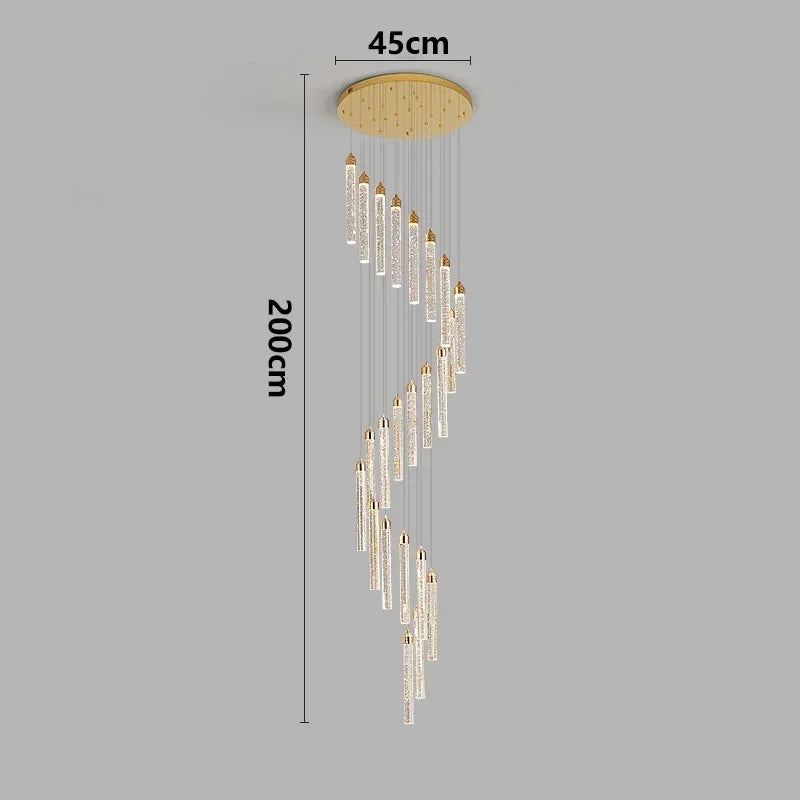 Multi-column Gold Light Luxury Duplex Large Chandelier Crystal Rotating Loft Villa Rotating High Staircase Long Chandelier