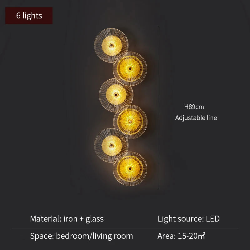 Modern Round Crystal Wall Lamp Glass Free Combination For Living Room TV Background Bedroom LED Sconces Bedside Corridor Aisle