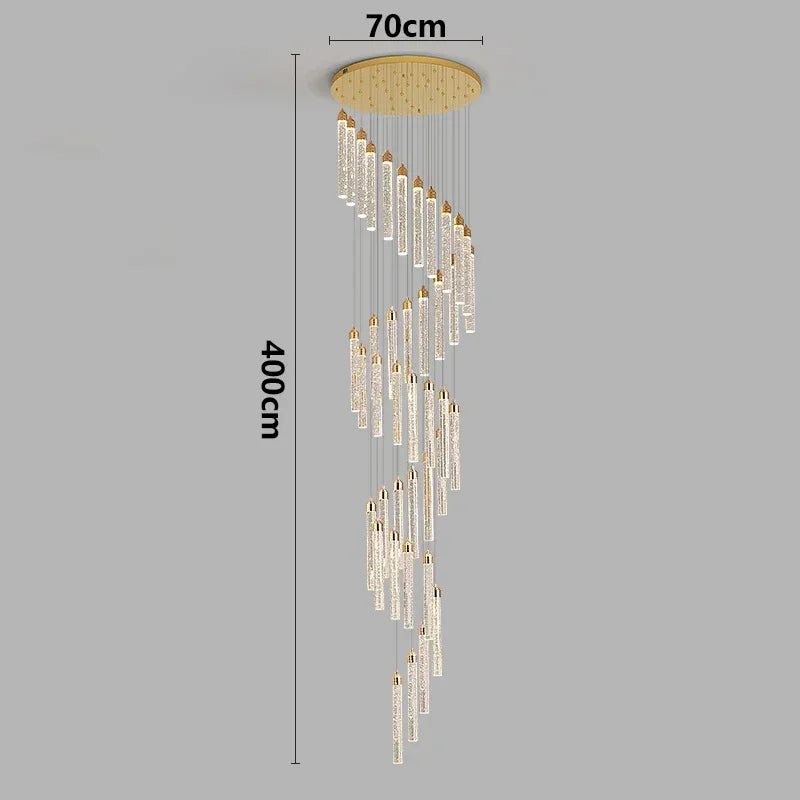 Multi-column Gold Light Luxury Duplex Large Chandelier Crystal Rotating Loft Villa Rotating High Staircase Long Chandelier