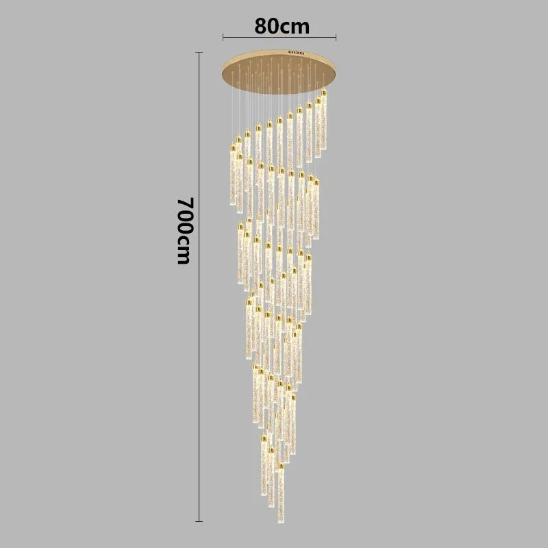 Multi-column Gold Light Luxury Duplex Large Chandelier Crystal Rotating Loft Villa Rotating High Staircase Long Chandelier