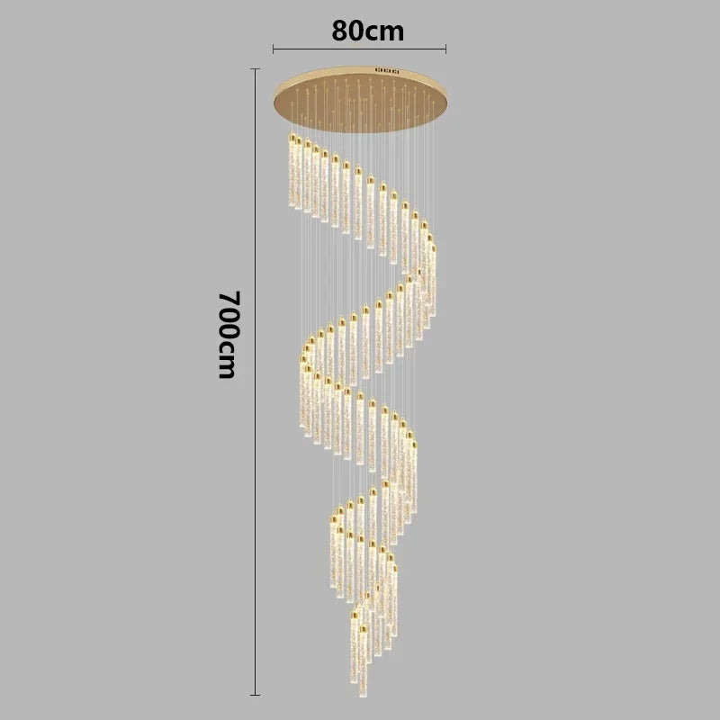 Multi-column Gold Light Luxury Duplex Large Chandelier Crystal Rotating Loft Villa Rotating High Staircase Long Chandelier