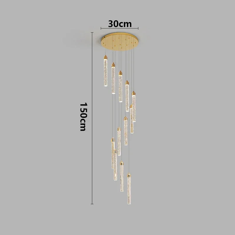 Multi-column Gold Light Luxury Duplex Large Chandelier Crystal Rotating Loft Villa Rotating High Staircase Long Chandelier