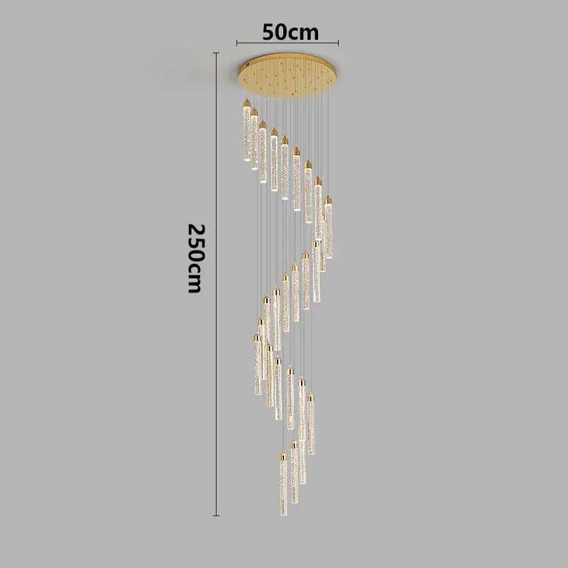 Multi-column Gold Light Luxury Duplex Large Chandelier Crystal Rotating Loft Villa Rotating High Staircase Long Chandelier