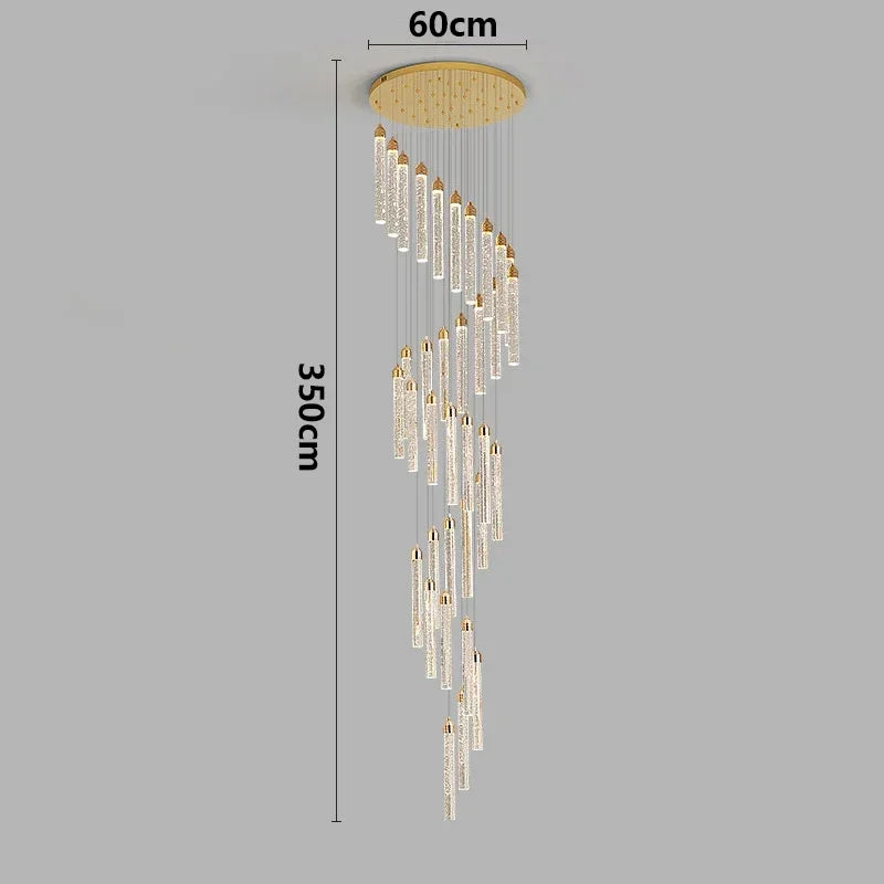 Multi-column Gold Light Luxury Duplex Large Chandelier Crystal Rotating Loft Villa Rotating High Staircase Long Chandelier