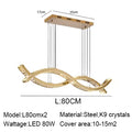 2024 Dining Room Lustre Remote Control Dimmable Pendant Lights Luxury K9 Crystal Hang Chandelier Wave Steel Lamp Fixtures