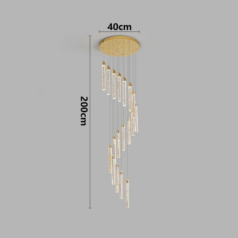 Multi-column Gold Light Luxury Duplex Large Chandelier Crystal Rotating Loft Villa Rotating High Staircase Long Chandelier