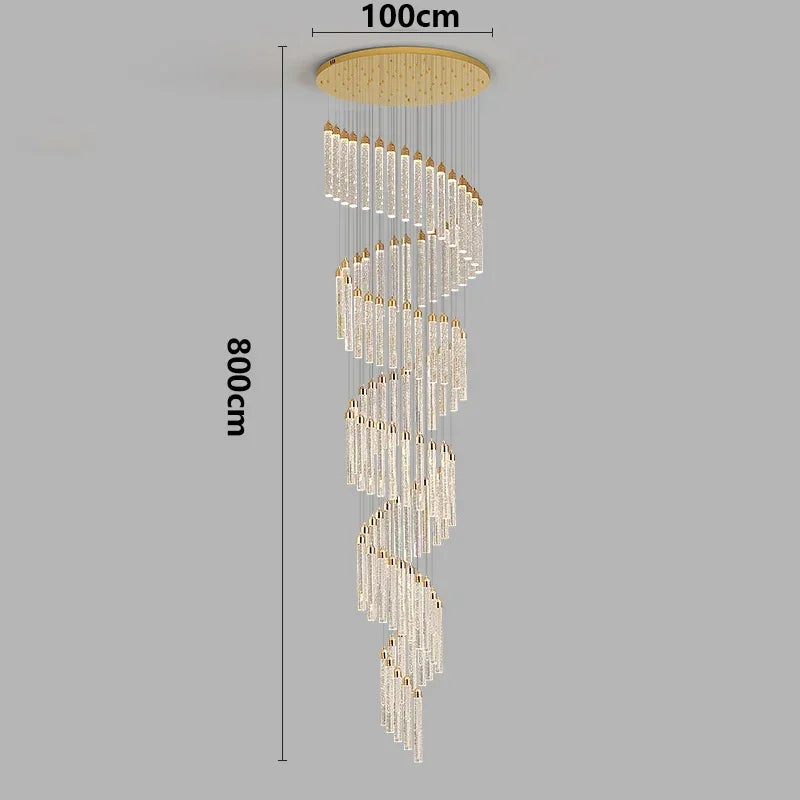 Multi-column Gold Light Luxury Duplex Large Chandelier Crystal Rotating Loft Villa Rotating High Staircase Long Chandelier