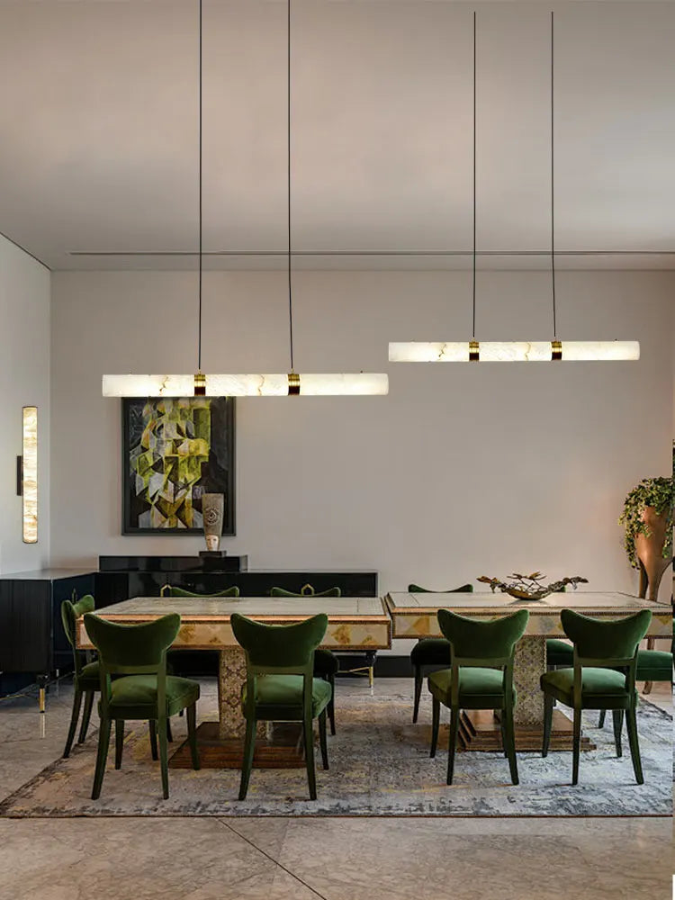 Upgrade Your Home With Our Exquisite LED Linear Alabaster Pendant Light Crafted From Natural Marble Stone Dimming Function