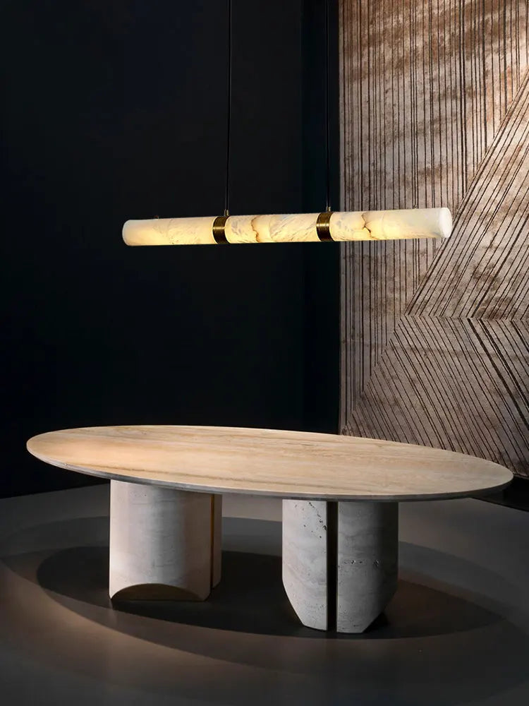 Upgrade Your Home With Our Exquisite LED Linear Alabaster Pendant Light Crafted From Natural Marble Stone Dimming Function