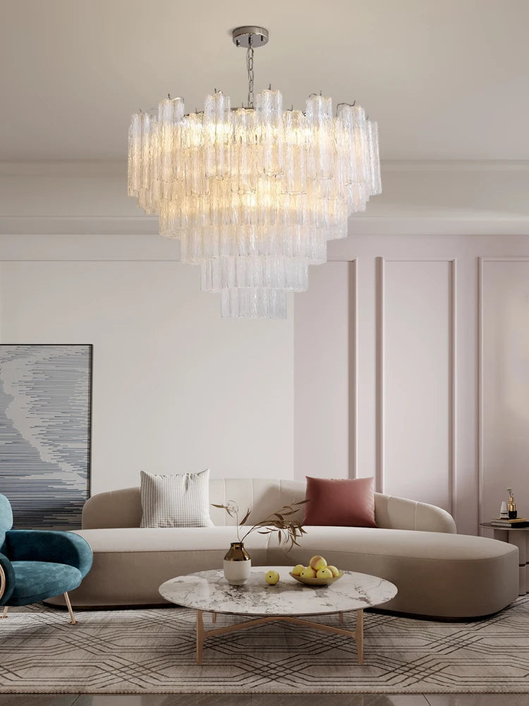 Elevate Your Living Room With Our Luxury Glass Tube E14 LED Chandelier High-end Pendant Light Pink White Dimming Function